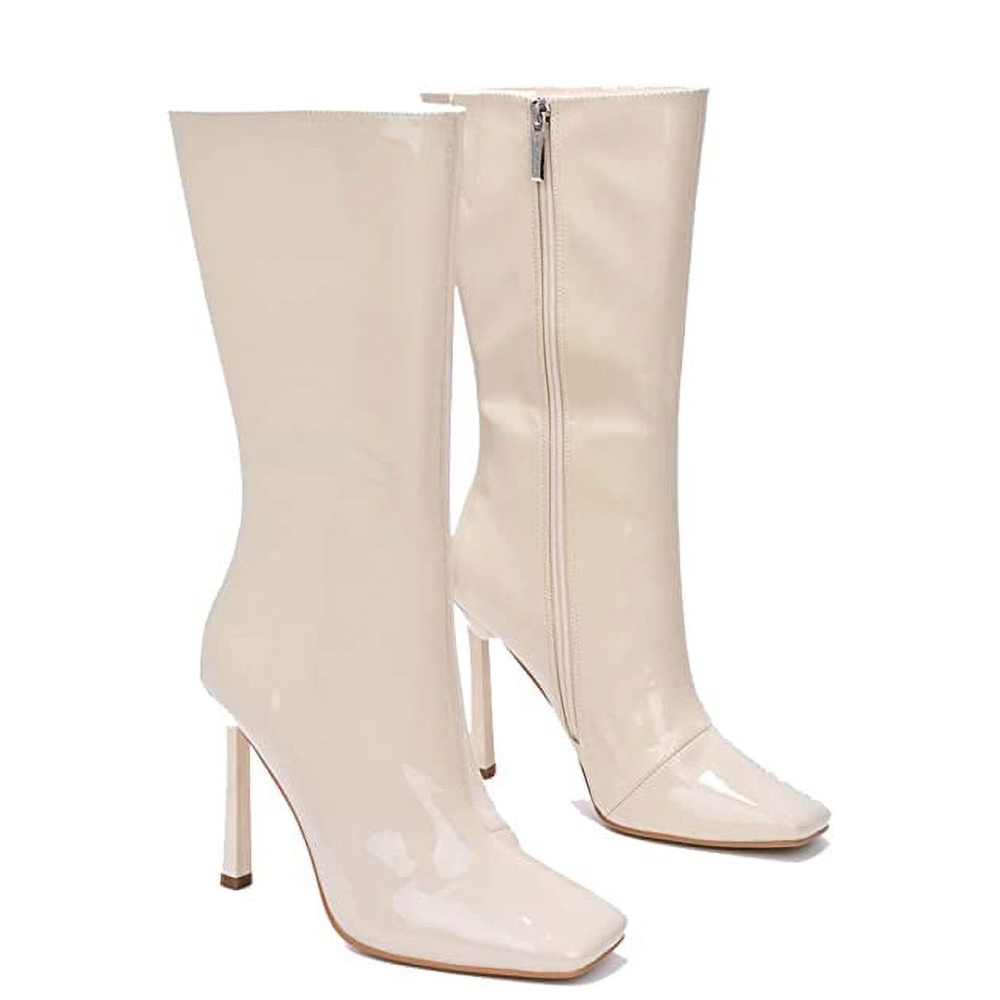 Cape Robbin Cream Heeled Boots with Square Toe